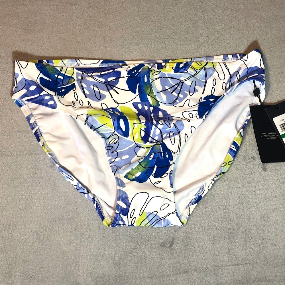 Tommy Hilfiger Womens Bikini Bottoms Large Blue White Tropical Monstera Leaf NWT